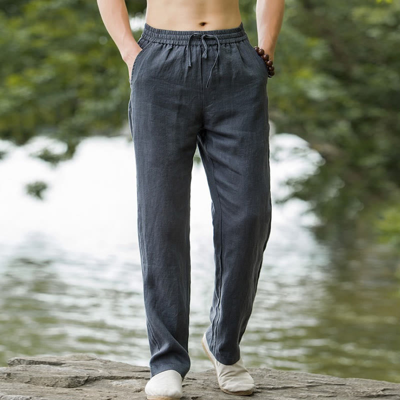 Pantaloni larghi da uomo in cotone tinta unita Buddha Stones con tasche - image 11