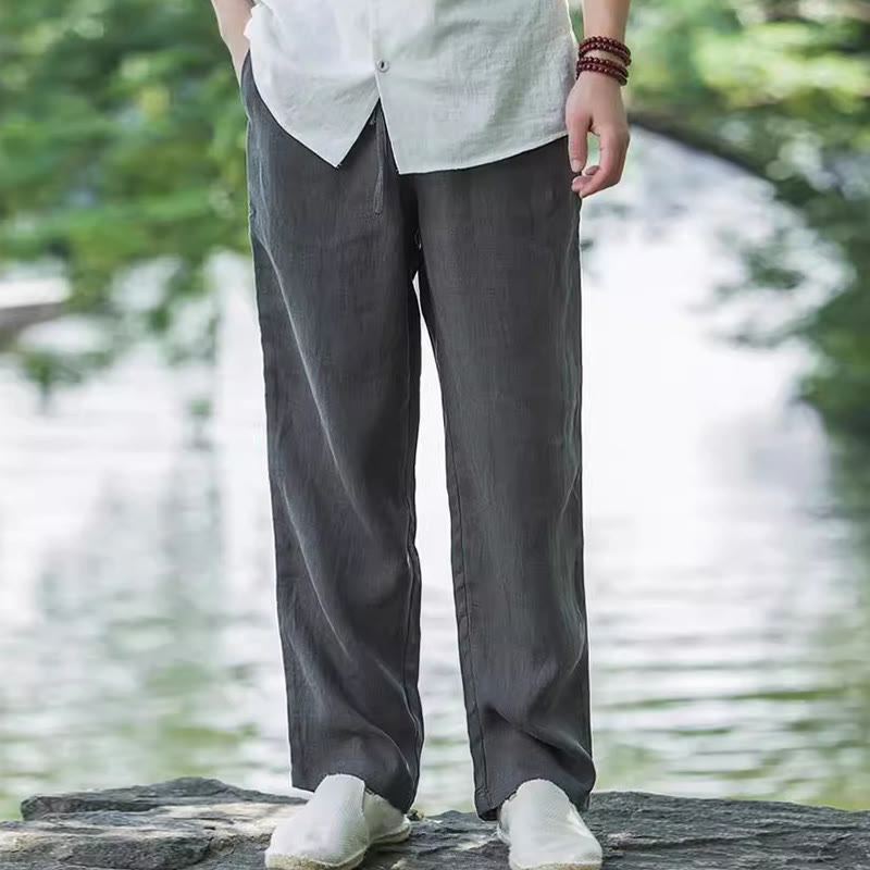 Pantaloni larghi da uomo in cotone tinta unita Buddha Stones con tasche - image 10