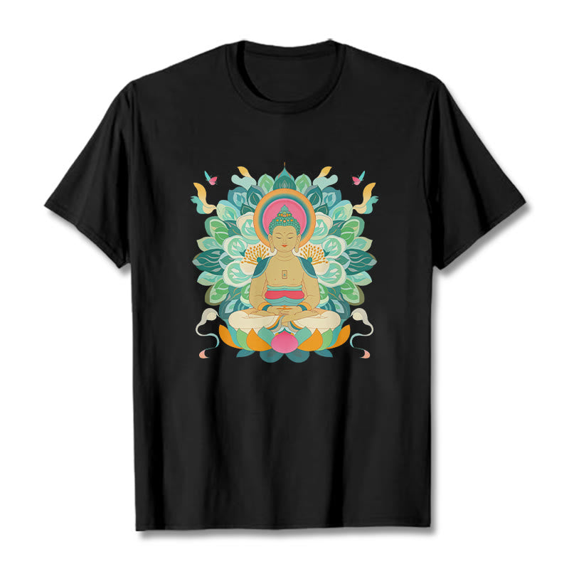 Maglietta ispirata al Buddha Stones e farfalla di loto - Nero - 2XL - image 3