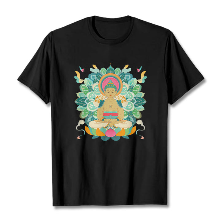 Maglietta ispirata al Buddha Stones e farfalla di loto - Nero - 2XL - image 3
