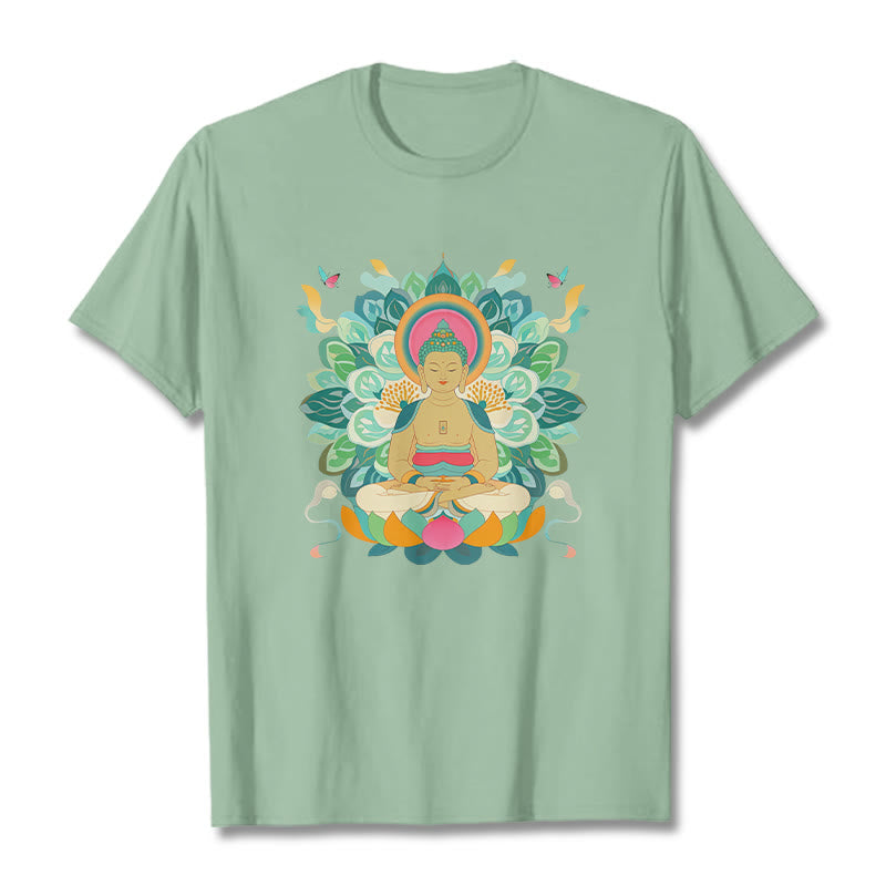 Maglietta ispirata al Buddha Stones e farfalla di loto - Verde pallido - 2XL - image 13