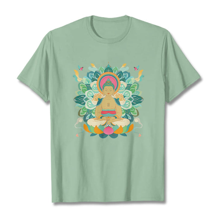 Maglietta ispirata al Buddha Stones e farfalla di loto - Verde pallido - 2XL - image 13