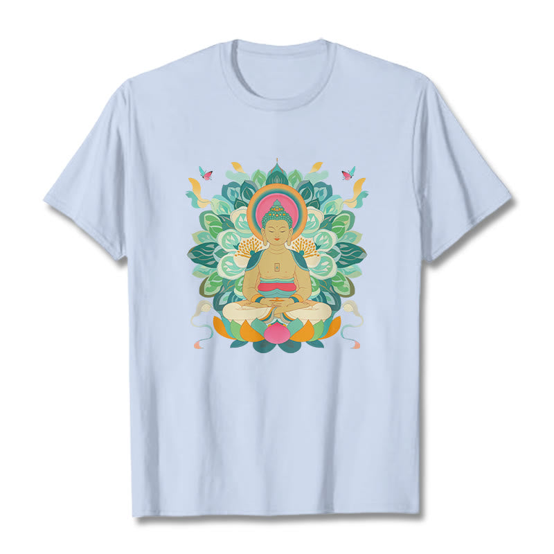 Maglietta ispirata al Buddha Stones e farfalla di loto - Ciano chiaro - 2XL - image 18