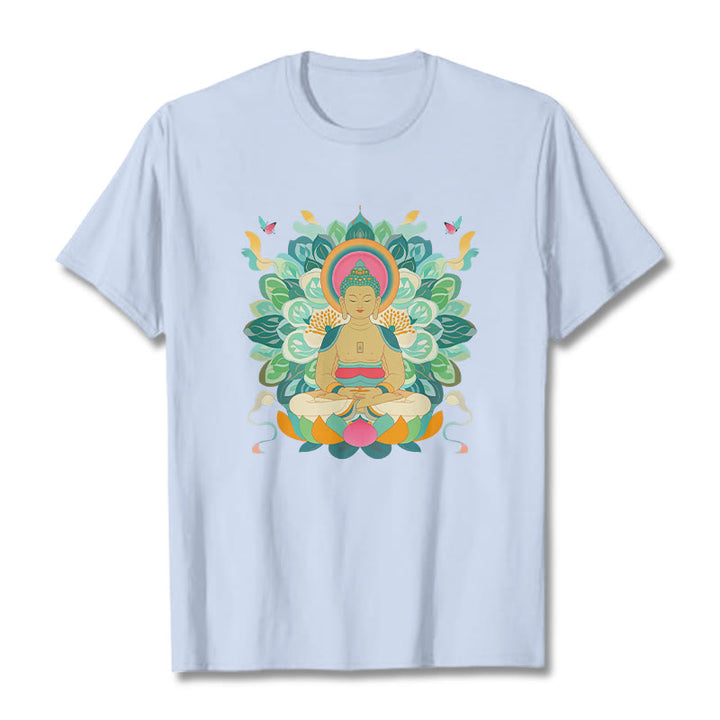Maglietta ispirata al Buddha Stones e farfalla di loto - Ciano chiaro - 2XL - image 18