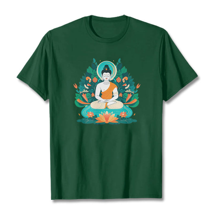 Maglietta Buddha Stones Fiore Erba Loto Bodhisattva - Verde foresta - 2XL - image 1