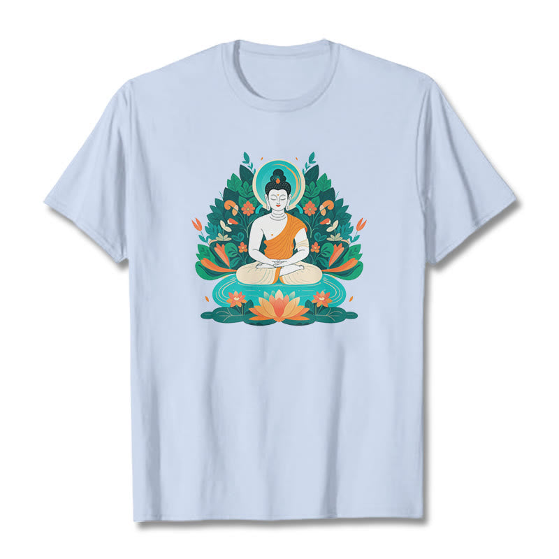 Maglietta Buddha Stones Fiore Erba Loto Bodhisattva - Ciano chiaro - 2XL - image 17