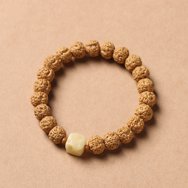 Buddha Stones Semi di Bodhi Perlina Dzi a tre occhi Ciondolo della mano del Buddha Bracciale della ricchezza