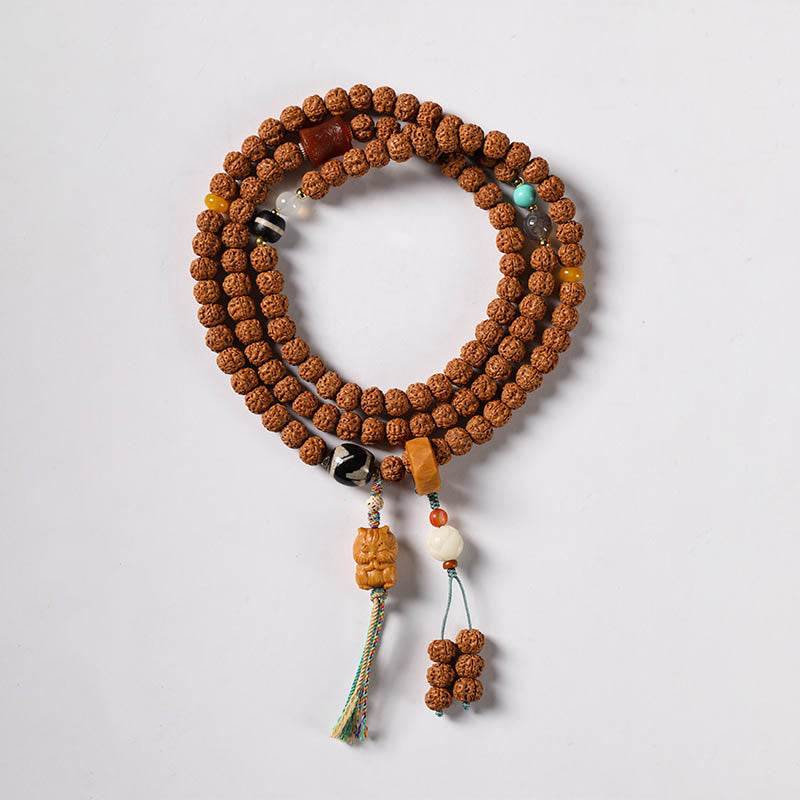 Buddha Stones Semi di Bodhi Perlina Dzi a tre occhi Ciondolo della mano del Buddha Bracciale della ricchezza