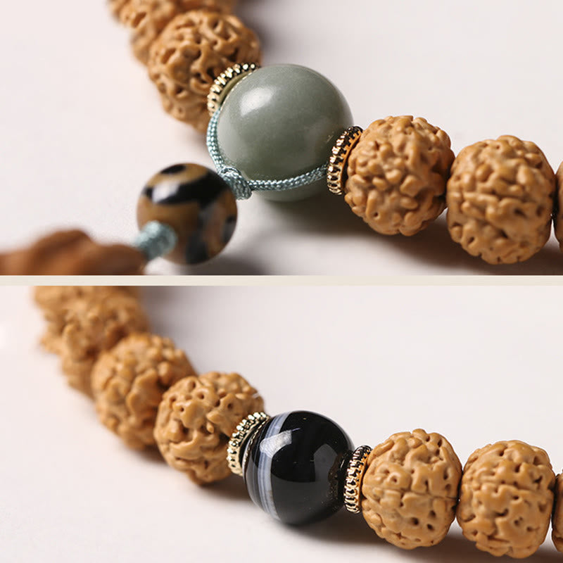 Buddha Stones Semi di Bodhi Perlina Dzi a tre occhi Ciondolo della mano del Buddha Bracciale della ricchezza