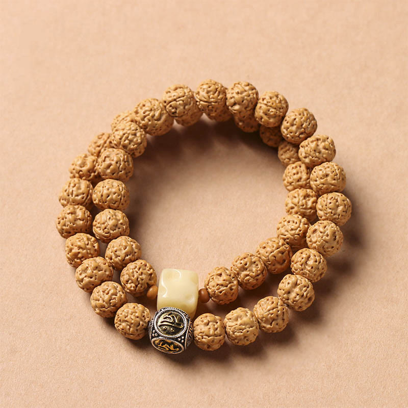 Buddha Stones Semi di Bodhi Perlina Dzi a tre occhi Ciondolo della mano del Buddha Bracciale della ricchezza