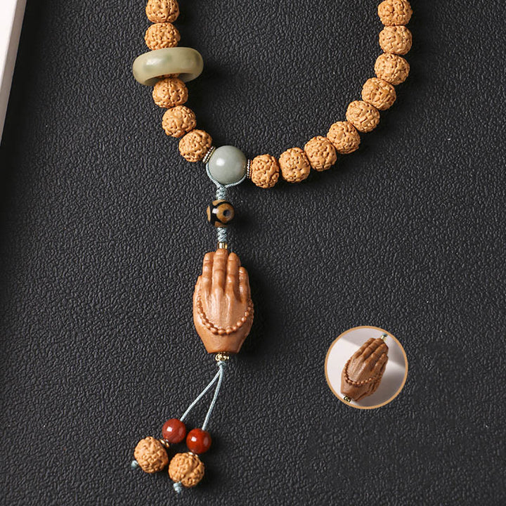 Buddha Stones Semi di Bodhi Perlina Dzi a tre occhi Ciondolo della mano del Buddha Bracciale della ricchezza