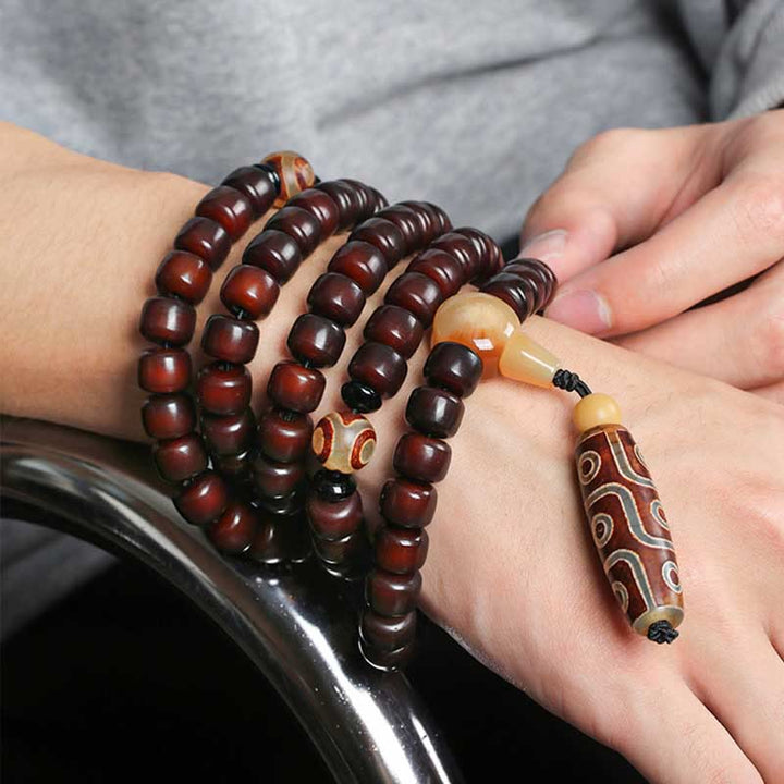 Buddha Stones 108 Mala Beads Dzi Bead a tre occhi Dzi Bead a nove occhi Braccialetto della fortuna in giada