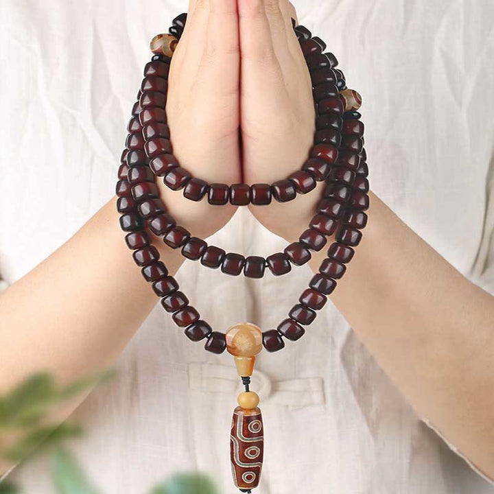 Buddha Stones 108 Mala Beads Dzi Bead a tre occhi Dzi Bead a nove occhi Braccialetto della fortuna in giada