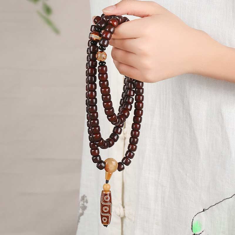 Buddha Stones 108 Mala Beads Dzi Bead a tre occhi Dzi Bead a nove occhi Braccialetto della fortuna in giada