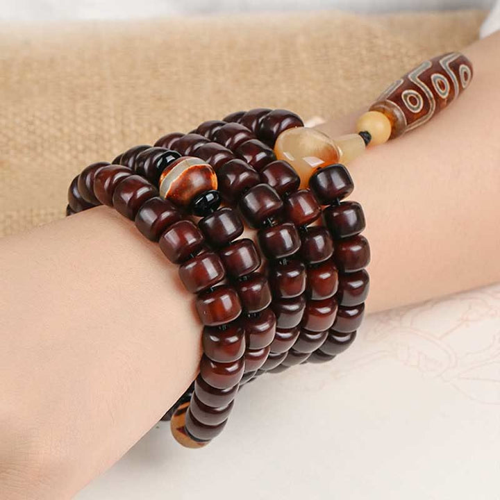 Buddha Stones 108 Mala Beads Dzi Bead a tre occhi Dzi Bead a nove occhi Braccialetto della fortuna in giada