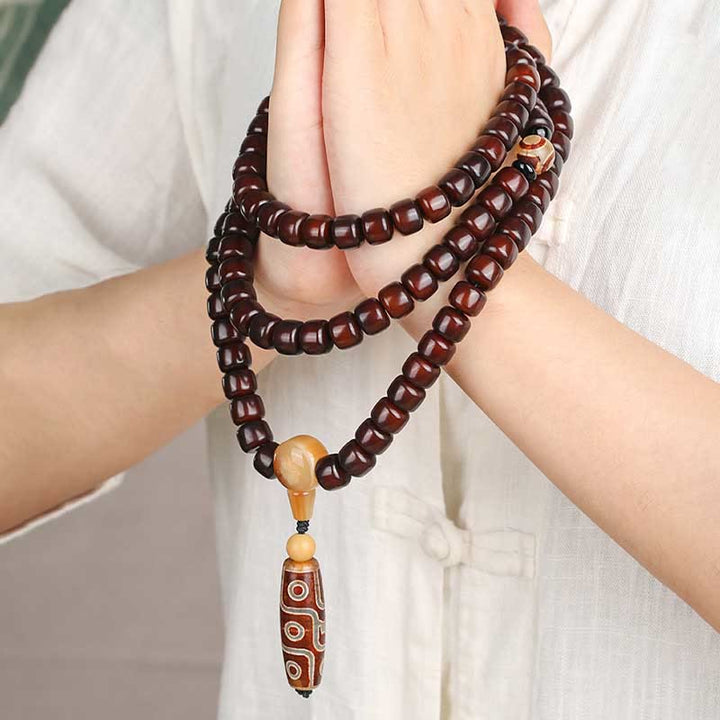 Buddha Stones 108 Mala Beads Dzi Bead a tre occhi Dzi Bead a nove occhi Braccialetto della fortuna in giada