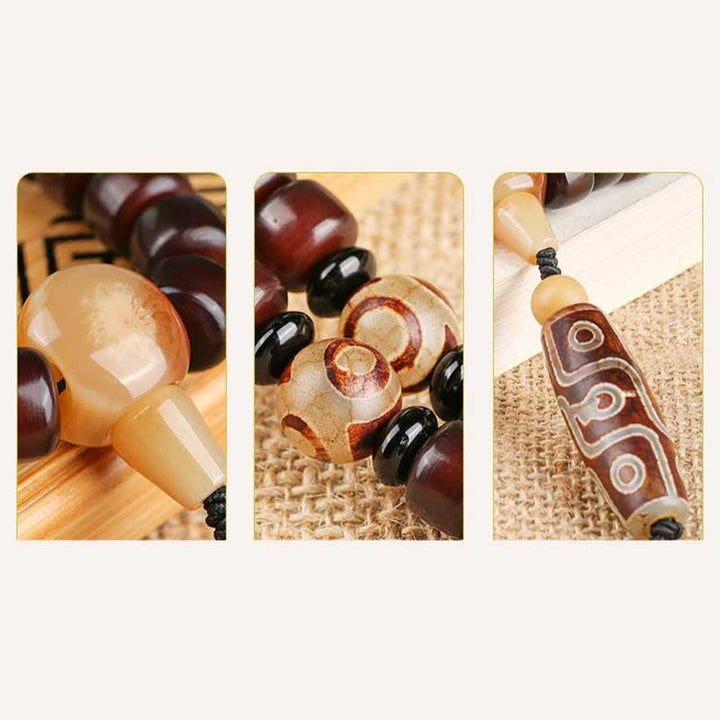 Buddha Stones 108 Mala Beads Dzi Bead a tre occhi Dzi Bead a nove occhi Braccialetto della fortuna in giada