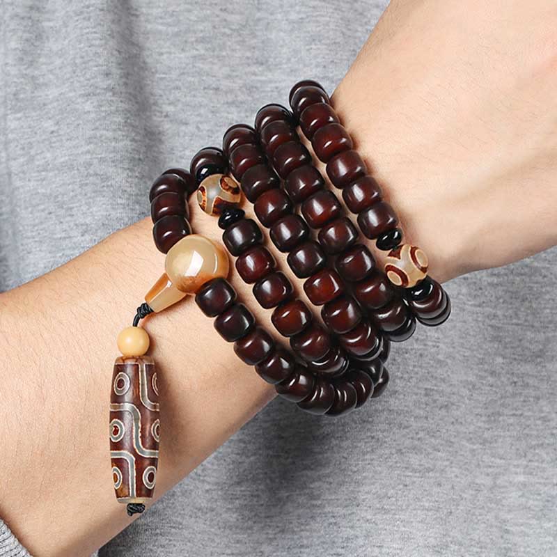 Buddha Stones 108 Mala Beads Dzi Bead a tre occhi Dzi Bead a nove occhi Braccialetto della fortuna in giada
