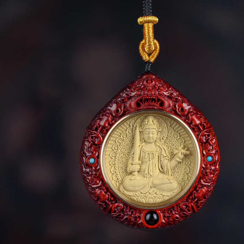 Buddha Stones Zodiaco cinese Buddha natale Piccola foglia Sandalo rosso Ebano Collana pendente Longevità - Coniglio-Manjushri Bodhisattva - Sandalo rosso a foglia piccola - image 16