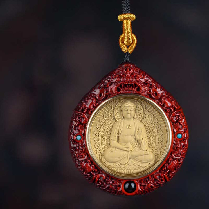 Buddha Stones Zodiaco cinese Buddha natale Piccola foglia Sandalo rosso Ebano Collana pendente Longevità - Cane/Maiale-Buddha Amitabha - Sandalo rosso a foglia piccola - image 13