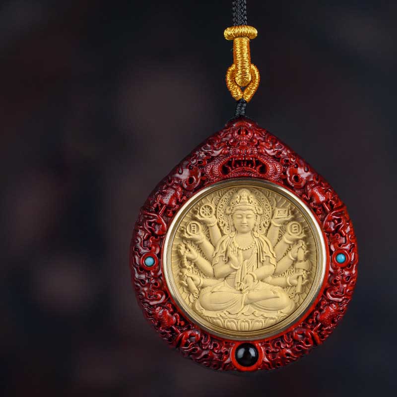 Buddha Stones Zodiaco cinese Buddha natale Piccola foglia Sandalo rosso Ebano Collana pendente Longevità - Avalokitesvara dalle mille braccia del ratto - Sandalo rosso a foglia piccola - image 10