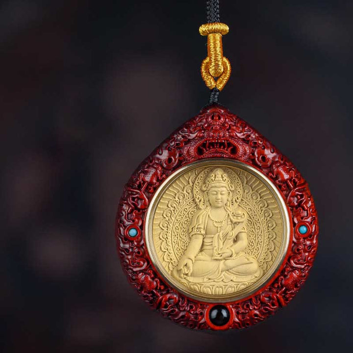 Buddha Stones Zodiaco cinese Buddha natale Piccola foglia Sandalo rosso Ebano Collana pendente Longevità - Drago/Serpente-Samantabhadra Bodhisattva  - Sandalo rosso a foglia piccola - image 14