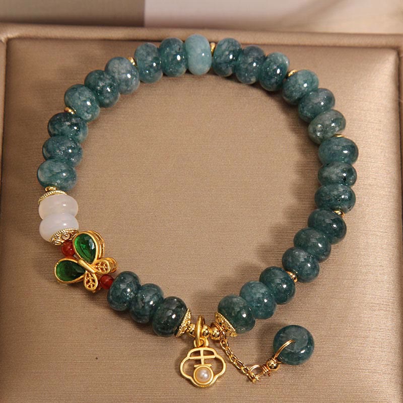 Braccialetto dell'abbondanza con perline di abaco a farfalla, Buddha Stones , giada, agata bianca