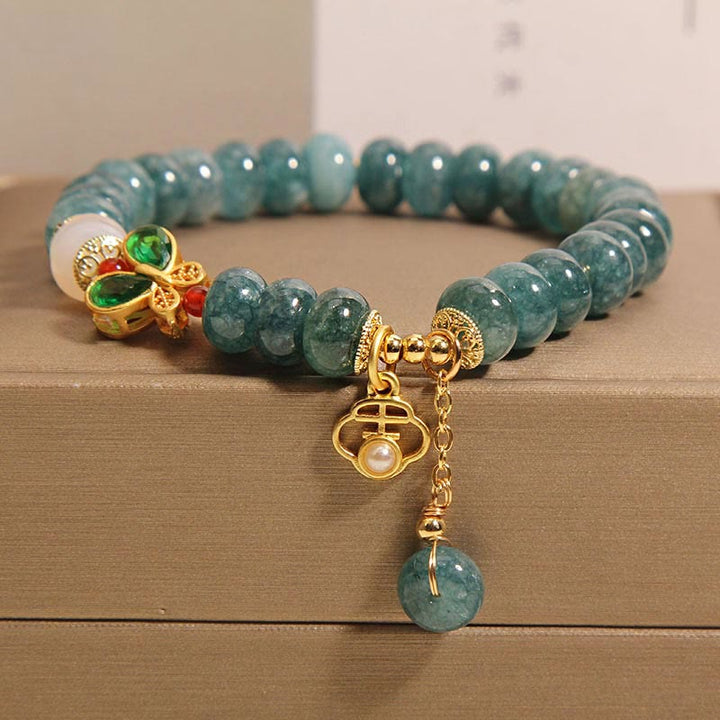 Braccialetto dell'abbondanza con perline di abaco a farfalla, Buddha Stones , giada, agata bianca