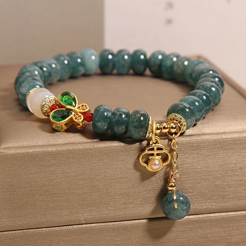 Braccialetto dell'abbondanza con perline di abaco a farfalla, Buddha Stones , giada, agata bianca