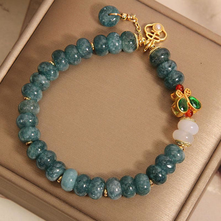 Braccialetto dell'abbondanza con perline di abaco a farfalla, Buddha Stones , giada, agata bianca