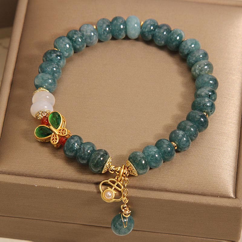 Braccialetto dell'abbondanza con perline di abaco a farfalla, Buddha Stones , giada, agata bianca