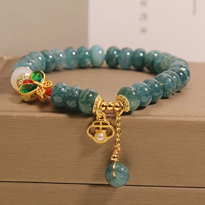 Braccialetto dell'abbondanza con perline di abaco a farfalla, Buddha Stones , giada, agata bianca