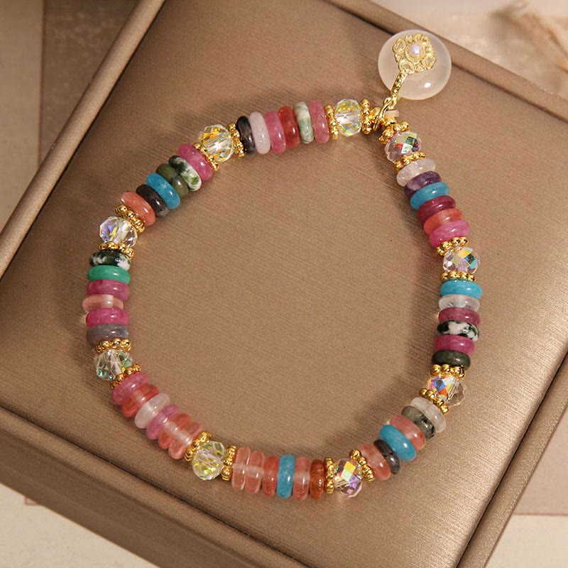 Buddha Stones Vari cristalli Quarzo fragola Fibbia della pace Braccialetto di buon auspicio