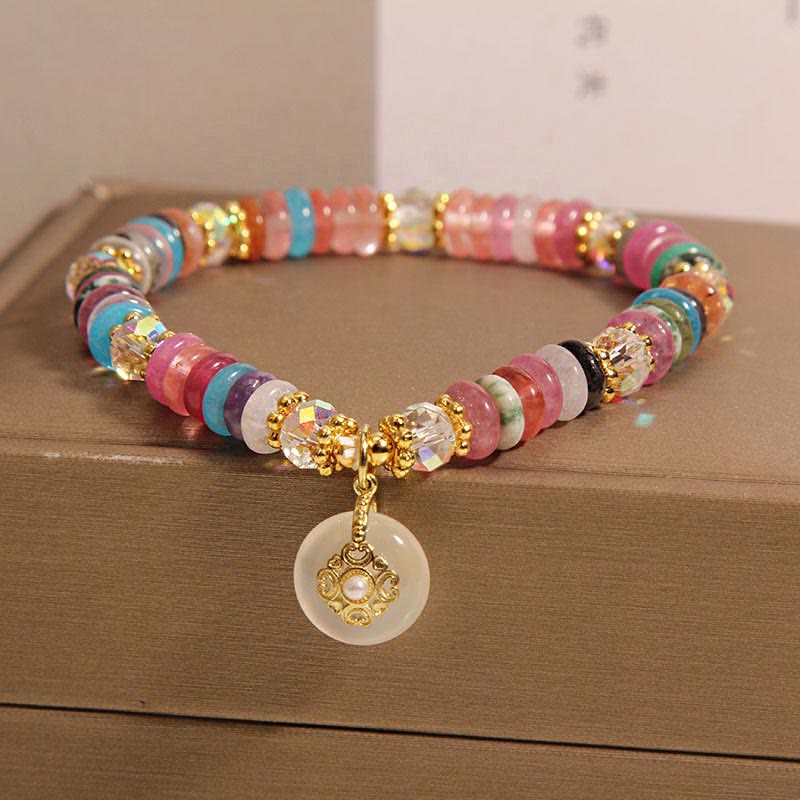 Buddha Stones Vari cristalli Quarzo fragola Fibbia della pace Braccialetto di buon auspicio