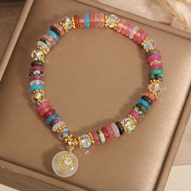 Buddha Stones Vari cristalli Quarzo fragola Fibbia della pace Braccialetto di buon auspicio