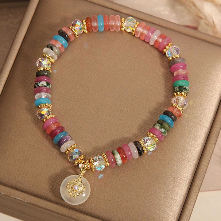 Buddha Stones Vari cristalli Quarzo fragola Fibbia della pace Braccialetto di buon auspicio