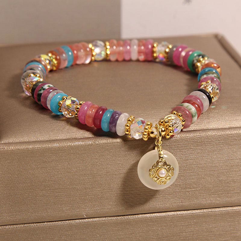Buddha Stones Vari cristalli Quarzo fragola Fibbia della pace Braccialetto di buon auspicio