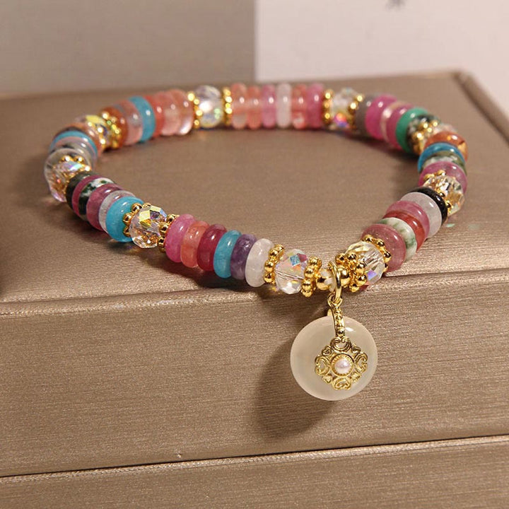 Buddha Stones Vari cristalli Quarzo fragola Fibbia della pace Braccialetto di buon auspicio