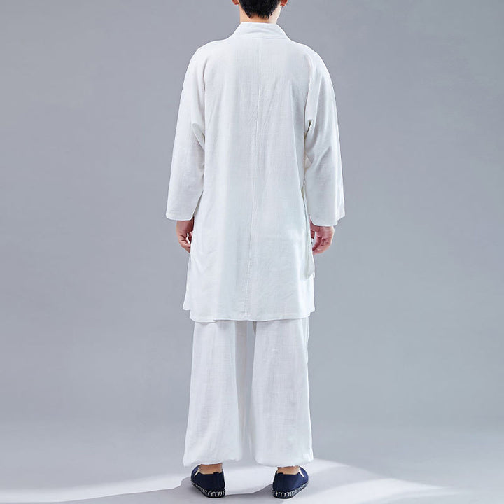 Buddha Stones 2 pezzi scollo a V da uomo manica lunga camicia top pantaloni meditazione zen tai chi cotone lino abbigliamento set