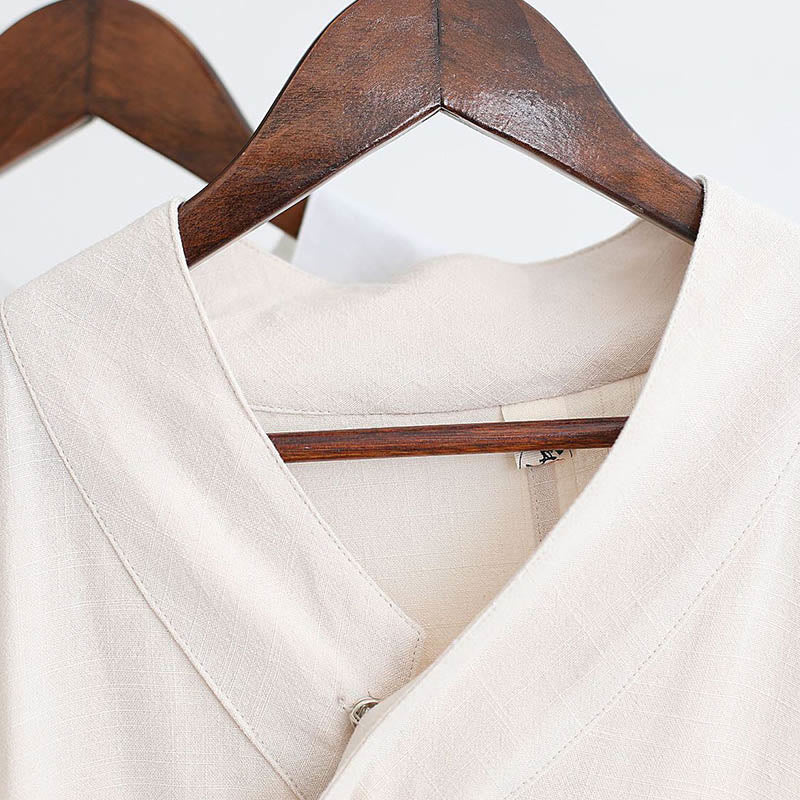 Buddha Stones 2 pezzi scollo a V da uomo manica lunga camicia top pantaloni meditazione zen tai chi cotone lino abbigliamento set - image 16