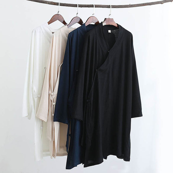 Buddha Stones 2 pezzi scollo a V da uomo manica lunga camicia top pantaloni meditazione zen tai chi cotone lino abbigliamento set - image 43