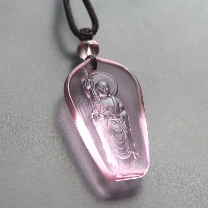Buddha Stones Collana con ciondolo amuleto della serenità di cristallo Buddha Ksitigarbha Liuli