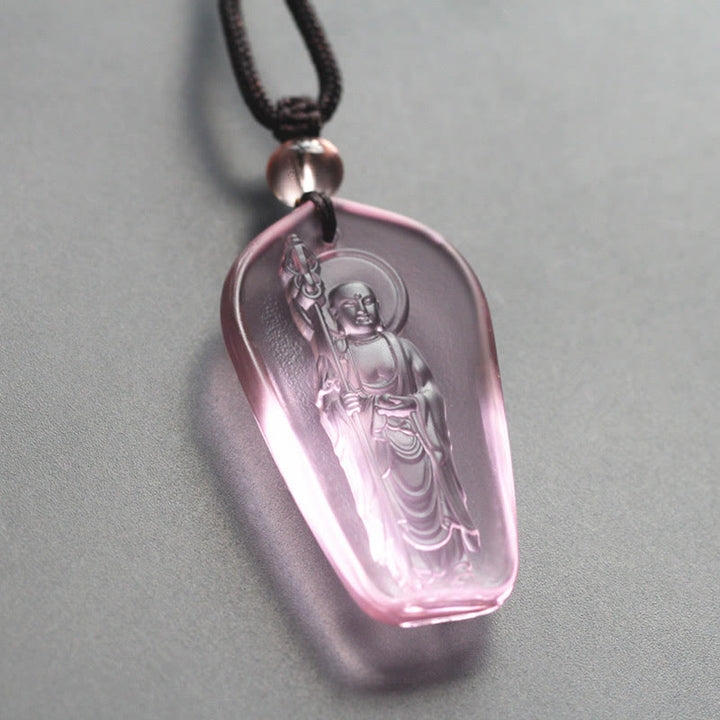 Buddha Stones Collana con ciondolo amuleto della serenità di cristallo Buddha Ksitigarbha Liuli