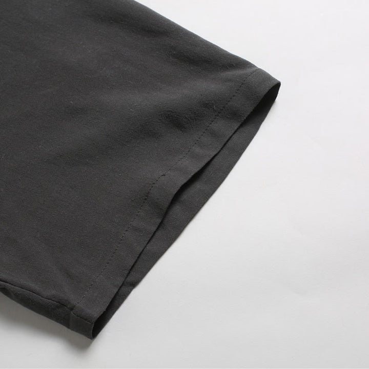 Camicia da uomo in cotone e lino a maniche corte con scollo rotondo tinta unita Buddha Stones