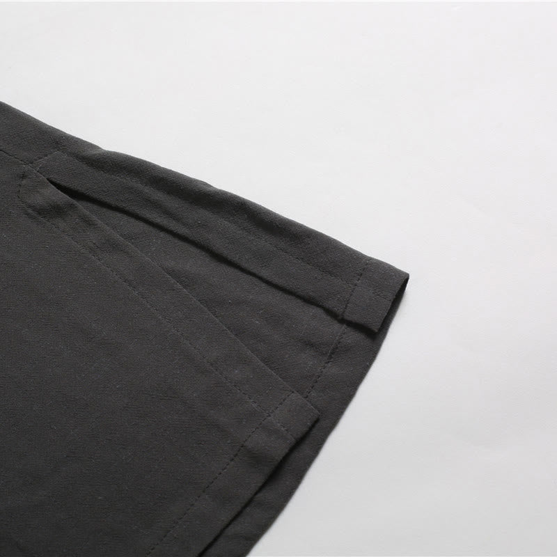 Camicia da uomo in cotone e lino a maniche corte con scollo rotondo tinta unita Buddha Stones