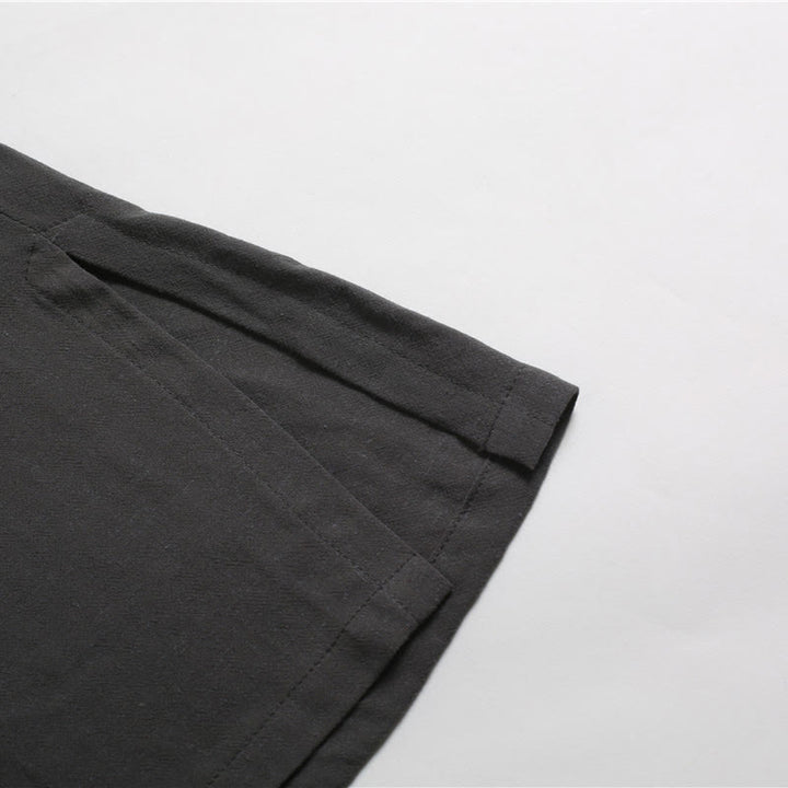 Camicia da uomo in cotone e lino a maniche corte con scollo rotondo tinta unita Buddha Stones