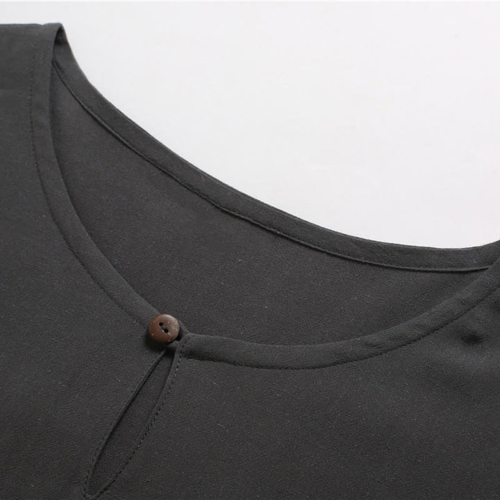 Camicia da uomo in cotone e lino a maniche corte con scollo rotondo tinta unita Buddha Stones
