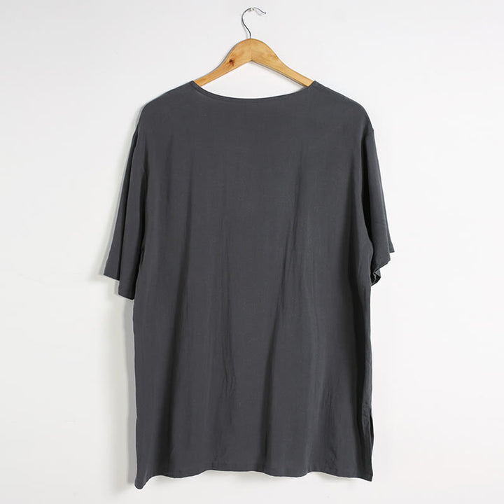 Camicia da uomo in cotone e lino a maniche corte con scollo rotondo tinta unita Buddha Stones - image 5