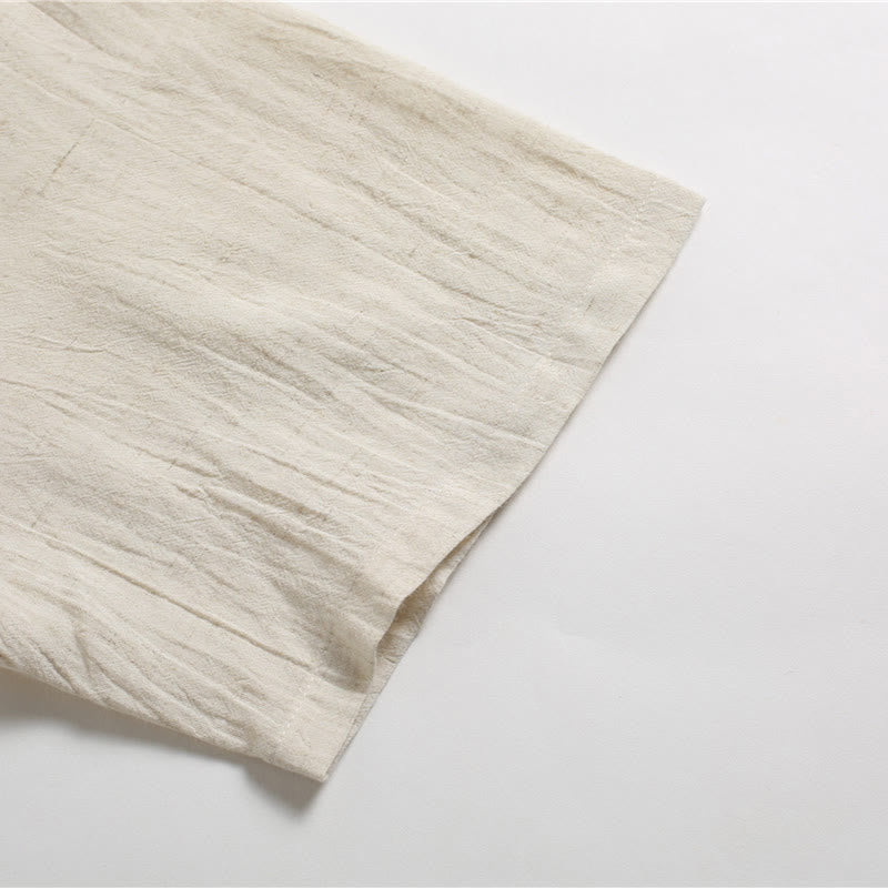 Camicia da uomo in cotone e lino a maniche corte con scollo rotondo tinta unita Buddha Stones