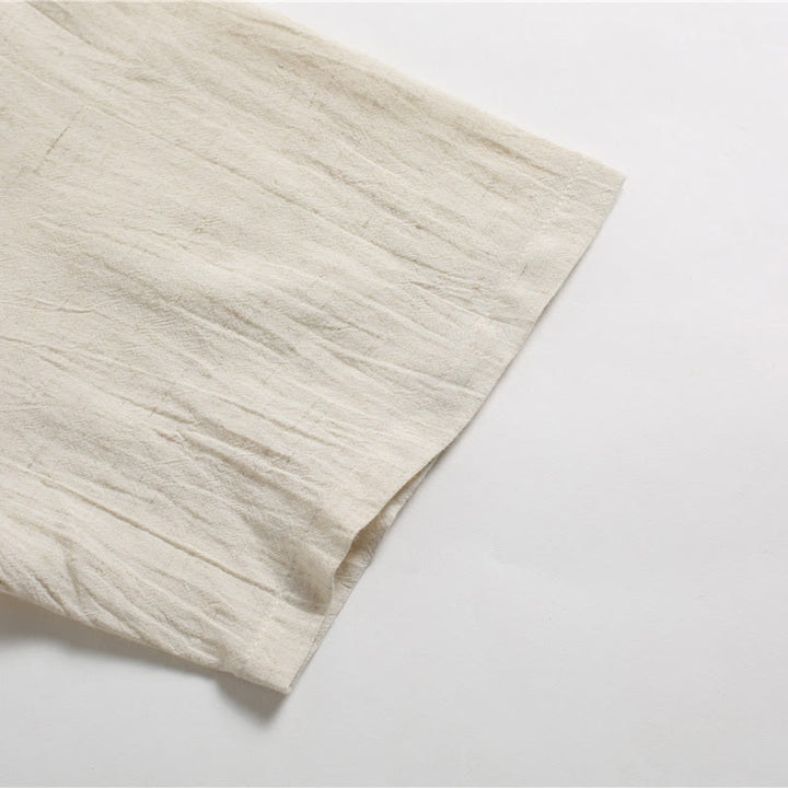 Camicia da uomo in cotone e lino a maniche corte con scollo rotondo tinta unita Buddha Stones